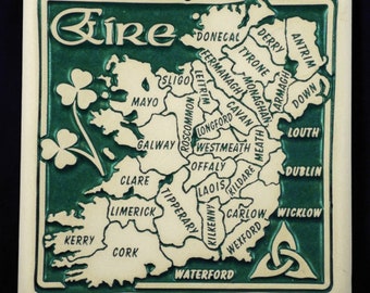 Eire - Ireland Map porcelain trivet with the counties of Ireland