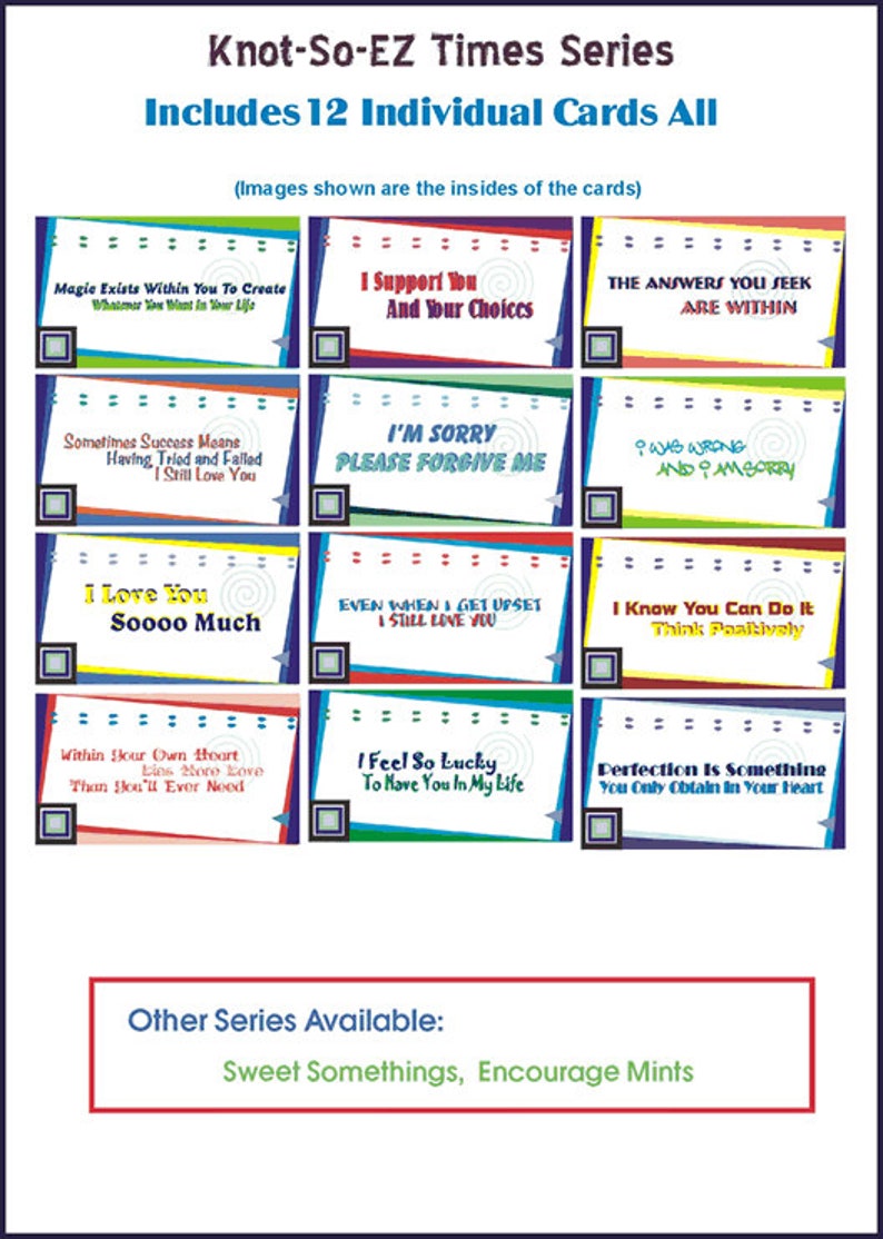KNOT-SO-EASY Series Inspirational Notes Mini Encouragement Cards Lunchbox Cards Positive Affirmation Cards Set of 12