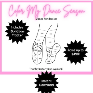 Color My Dance Season Fundraiser for Dancers- Ready to Use Digital File - Fill My Dance Shoe Fundraiser - Simple Dance Fundraiser