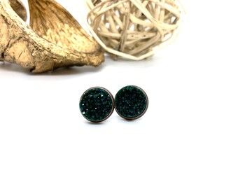 Druzy Stud Earrings - 12mm Green Druzy Earrings - Resin Stud Earrings - Handmade Jewelry - Druzy Studs - Bridesmaids Gift - Gift for Her