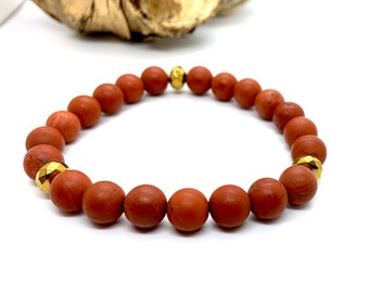 Red Jasper Crystal Bracelet - Natural Gemstone Bracelet - Grade A Matte Red Jasper - Crystal Healing Bracelet for Protection + Grounding