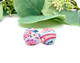 Stud Earrings, Handmade Paisley Fabric Button Earrings, Spring and Summer Earrings, Boho Earrings, Gifts for Her