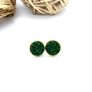 Druzy Stud Earrings - 12mm Bright Green Faux Druzy Earrings - Resin Stud Earrings - Stocking Stuffers - Druzy Studs - Gift for Her