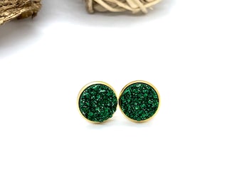 Druzy Stud Earrings - 12mm Bright Green Druzy Earrings - Resin Stud Earrings - Handmade Jewelry - Druzy Studs - Christmas Gift for Her