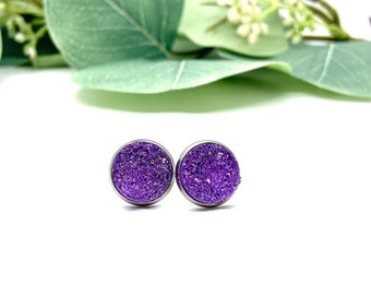 Lavender Druzy Stud Earrings - 12mm Faux Druzy Stud Earrings - Druzy Earrings - Boho Earrings - Pastel Jewelry - Bridesmaid Earrings