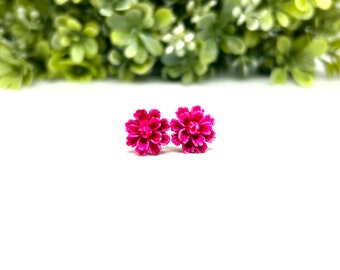 Flower Stud Earrings - Magenta Pink Floral Earrings - Spring Stud Earrings - Simple Cottagecore Jewelry - Dainty Earrings - Gift for Her