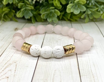 Rose Quartz Bracelet, Matte Rose Quartz Crystal, Rose Quartz Diffuser Bracelet, Aromatherapy, Healing Crystal Bracelet, Rose Quartz Jewelry