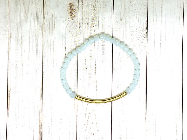 Opalite Crystal Bracelet with Gold Bar Accent, 5mm Opalite, Healing Crystal Bracelet, Meditation Bracelet, Gemstone Bracelet image 3