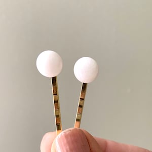 White Jade Gemstone Hair Pins - Set of White Jade Bobby Pins in Your Choice of Finish - Crystal Hair Pins - Bridal Hair Accessories