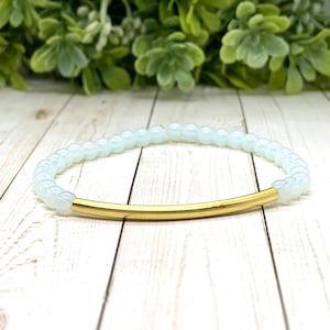 Opalite Crystal Bracelet with Gold Bar Accent, 5mm Opalite, Healing Crystal Bracelet, Meditation Bracelet, Gemstone Bracelet image 1