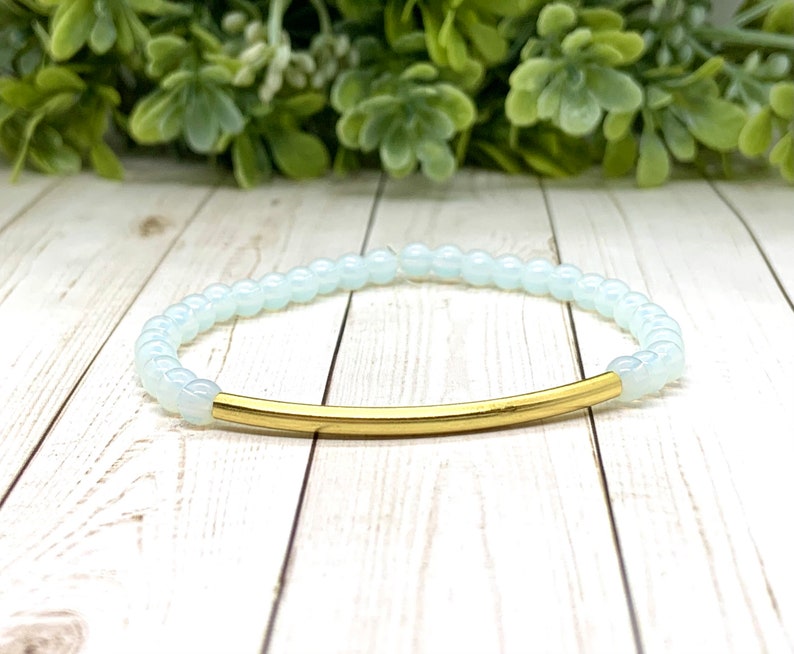 Opalite Crystal Bracelet with Gold Bar Accent, 5mm Opalite, Healing Crystal Bracelet, Meditation Bracelet, Gemstone Bracelet image 1