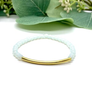 Opalite Crystal Bracelet with Gold Bar Accent, 5mm Opalite, Healing Crystal Bracelet, Meditation Bracelet, Gemstone Bracelet image 2