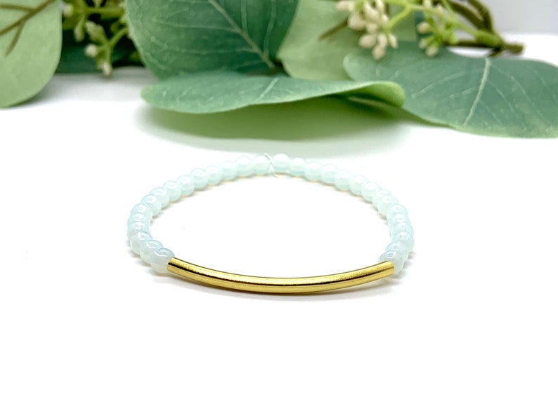 Opalite Crystal Bracelet with Gold Bar Accent, 5mm Opalite, Healing Crystal Bracelet, Meditation Bracelet, Gemstone Bracelet image 2