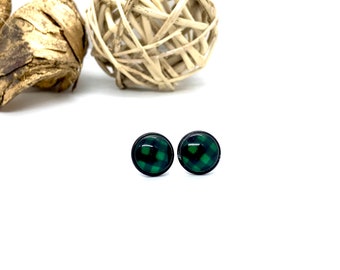 Buffalo Plaid Earrings - 12mm Green + Black Buffalo Plaid Stud Earrings - Perfect Earrings for St. Patrick's Day - Buffalo Check Earrings