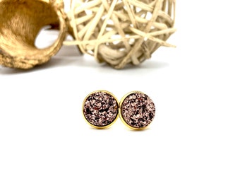 Druzy Stud Earrings - 12mm Rose Gold Druzy Earrings - Resin Stud Earrings - Handmade Jewelry - Druzy Studs - Gift for Her - Wedding Jewelry