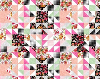 Floral Patchwork, ONE YARD FABRIC, Sew Floral Collection,  Fax Quilt,  Timeless Treasures Quilting Fabric  92x112cm