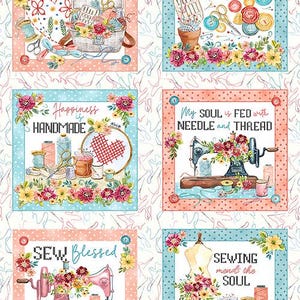 Sew In Love Fabric Panel, Inspirational Quotes,  Motifs, Sewing Accessories,  Applique, Benartex Quilting Fabric 60x112cm