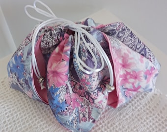 Jewelery Pouch, Gift Pouch, Japanese Style, Origami Drawstring Bag, Petal Pouch,Paisley Flowers