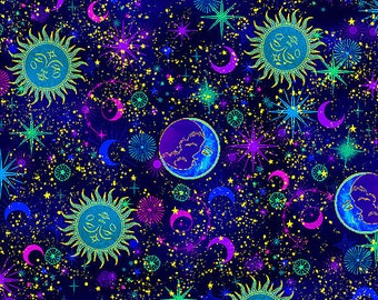 Sun Moon Star Celestial Galaxy, Quilting Craft Fabric from Chong A Hwang for Timeless Treasures 46x112cm