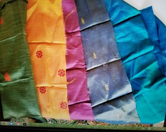 18X20 Fat Quarter silk fabric, Quilt fabric, Fabric Bundle Recycled silk ,12pc in a Bundle