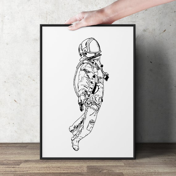 Astronaut, space, art, planet, drawing, bw, HD phone wallpaper | Peakpx