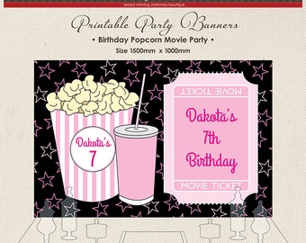 DIGITAL Printable Party Banner Backdrop Buffet Candy Dessert Table Popcorn Movie Ticket Theatre Sleepover Party