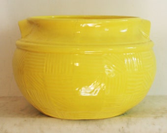 Vintage Royal Haeger USA Yellow Basket Weave Jardiniere, Original Paper Label, Rare Extra Large Pot, Planter,
