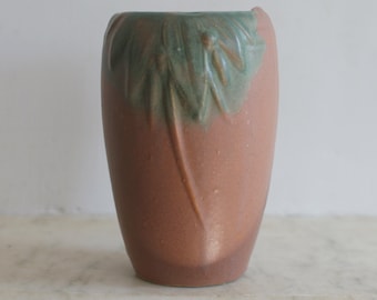 Vintage McCoy Leaves and Berries Vase, 1920s Nelson McCoy, 6" Matte Brown Green Pot, Excellent Condition