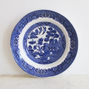 Vintage Willow Ware Bowl: John Maddock Flow Blue Transfer Dish