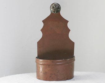 Vintage Handmade Copper Match Holder, Hanging Folk Art, Made By Hand