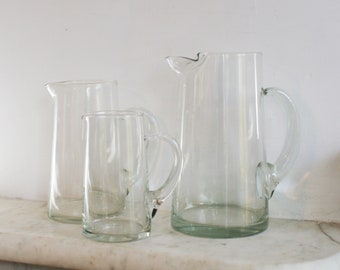 Vintage Glass Martini Pitcher Set: Mid-Century Barware, Lot of 3