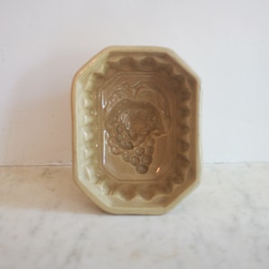 Antique Pudding Mold, Heavy Stoneware, Early Octagonal Yellow Ware, Jelly Mold, Grapes
