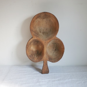 Vintage Wood Clover Bowl, Hand Carved Wooden Nut, Snack Tray, Handmade, Folk Art