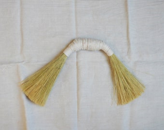 Handmade Double Broom, Tampico Hand Brush, Curved Sculpture, Cotton, Moon Shape, Ritual