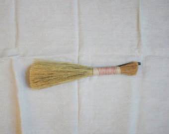 Handmade Whisk Broom, Tampico Hand Brush, Pink White Linen, Ritual