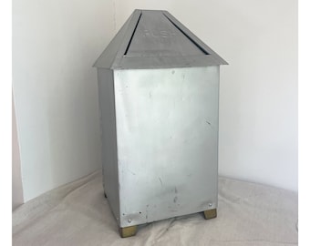 Vintage Metal Trash Can, Solar, Sturges Salesman Sample, Swing Lid, Municipal City Trash Bin, Push, Self Closing, Industrial, Rare