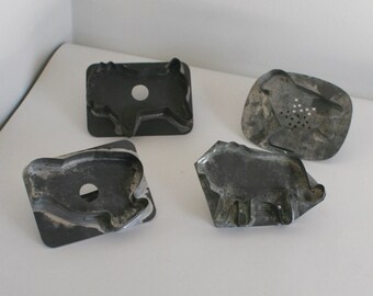 Antique Handmade Cookie Cutters, Tin Animals, Set of Four Metal, Lion, Chick, Bird, Sheep