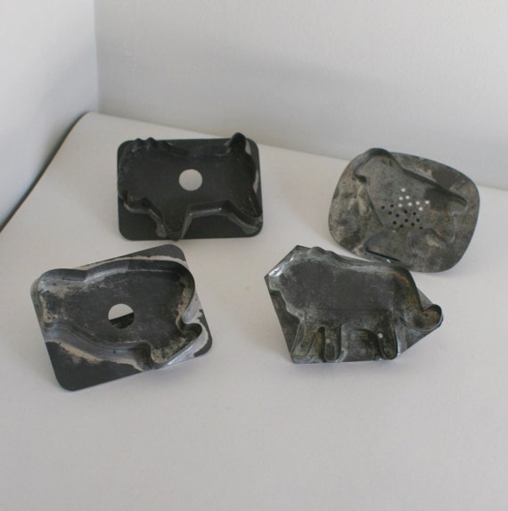 Antique Handmade Cookie Cutters, Tin Animals, Set of Four Metal, Lion, Chick, Bird, Sheep