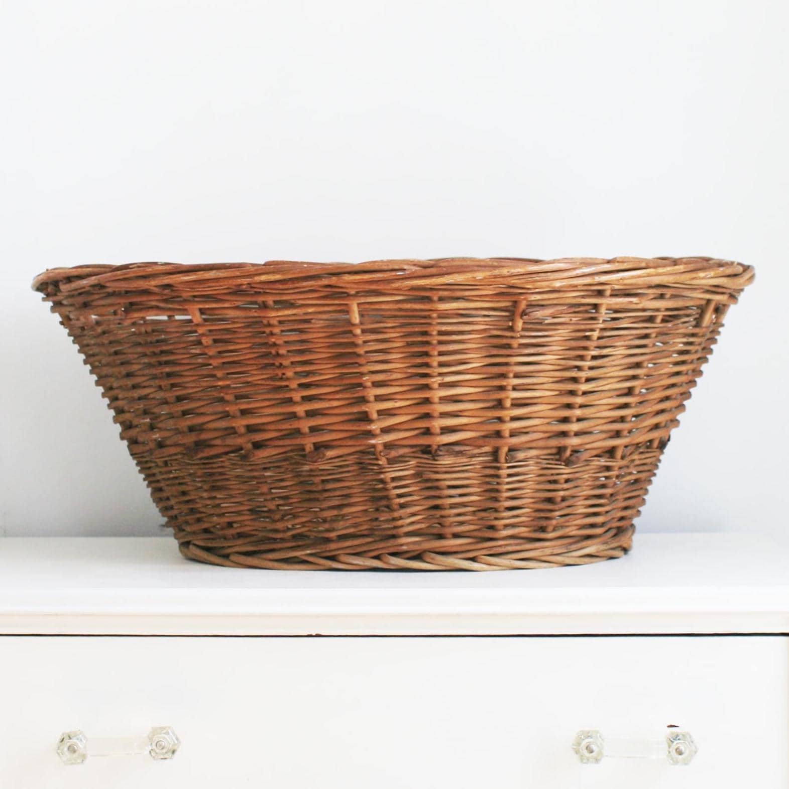 Grand Panier En Osier Vintage - Anses - Pour Linge, Bûches, Pain - 24x18 Pouces