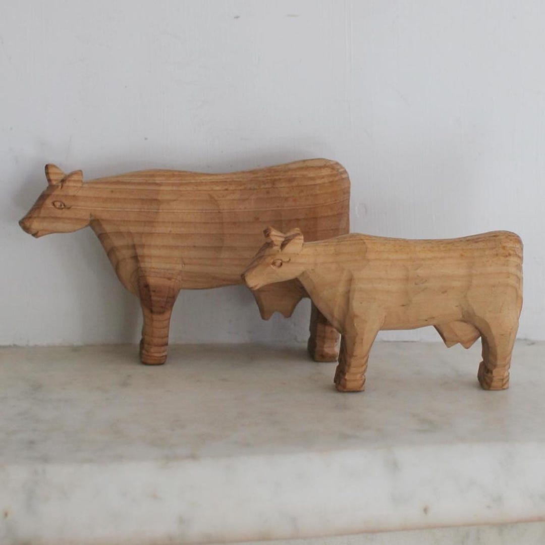 Vintage Wooden Handmade Cows Folk Art Carved Wood Set Of Two Made By vintage-wooden-handmade-cows-folk-art-carved-wood-set-of-two-made-by