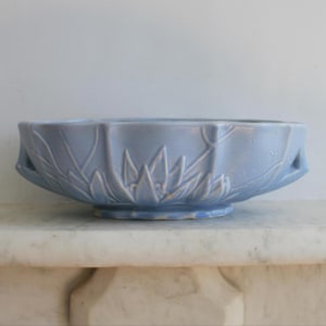 Vintage Large Nelson McCoy Lily Bud Console Bowl, Jardiniere, Planter, Blue Pot, Signed NM USA