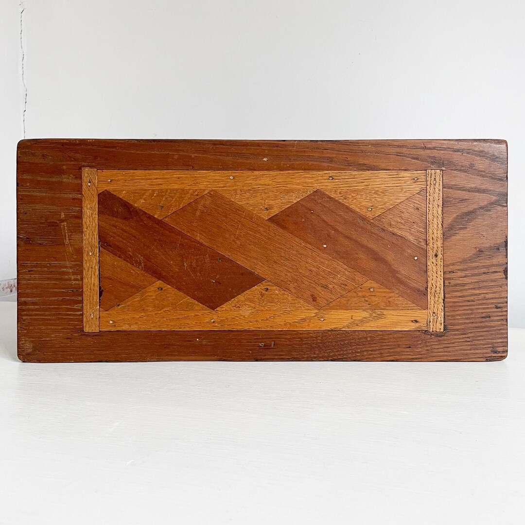 Vintage Handmade Wood Step Stool Inlaid Design, Wooden Plant Stand ...