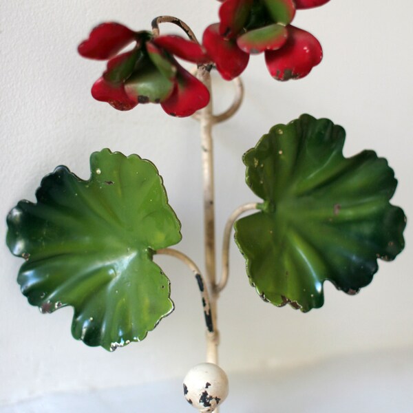 Vintage Tole Ware Flower Red and Green Hook