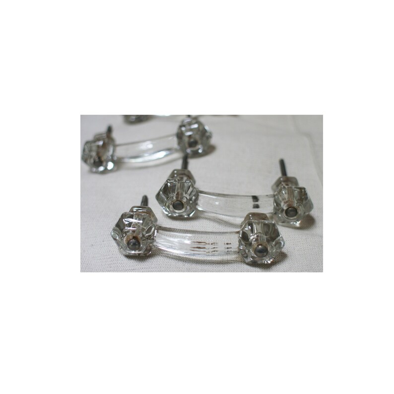 Antique Glass Drawer Pulls Handles Clear Pressed Lot Of Three 3