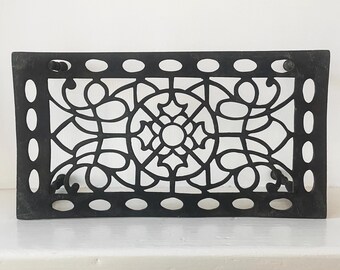 Antique Brass Plant Stand, Foot Stool, Footman Pierced Fireplace Trivet, Filigree Metal, Black Paint, Farmhouse