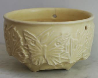 Vintage Nelson McCoy, Butterfly Hanging Basket Planter, 1940s Yellow Jardiniere, NM Pottery, Rare
