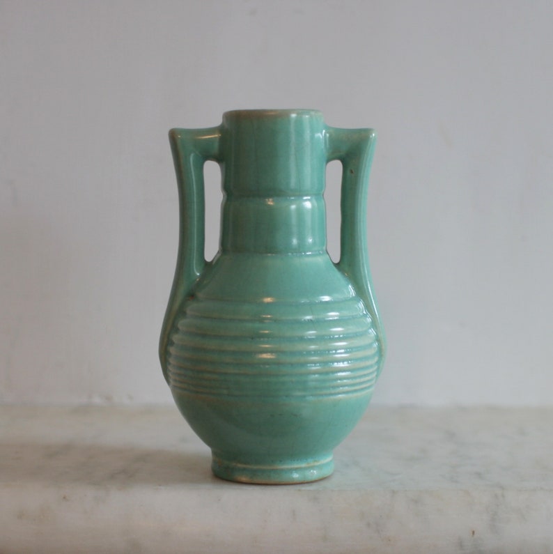Vintage Rumrill Usa Vase 6 Inch Double Handle Ringed Red Etsy