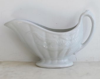 Antique Ironstone Gravy Boat with Wheat Design, Small White Pitcher