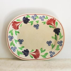 Antique British Anchor Pottery Company Platter, Hand Painted Flowers, Staffordshire England Dish, Plate