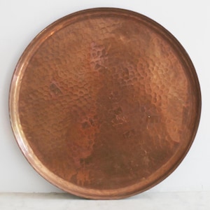 Vintage Eugen Zint Handarbeit 30 Solid Hammered Copper Tray, Serving, Handmade